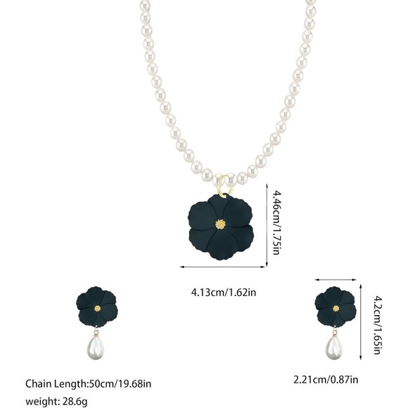 Adjustable Pearl Flower Necklace & Chic Floral Studs - Perfect for Any Occasion - Picture 5 of 7